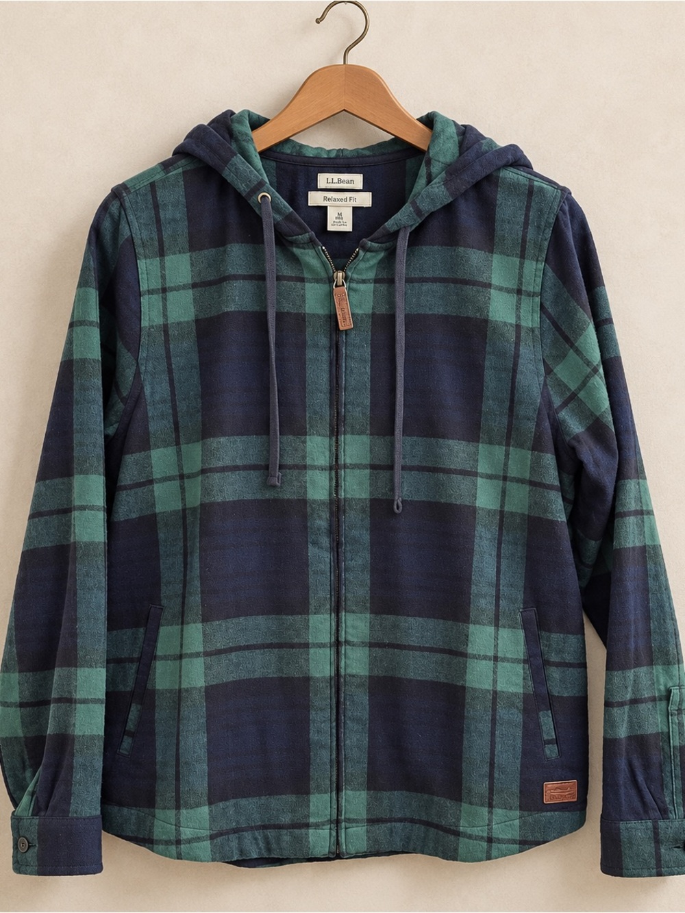 L.L.Bean Scotch Plaid Flannel Zip Hoodie Black Watch Tartan M